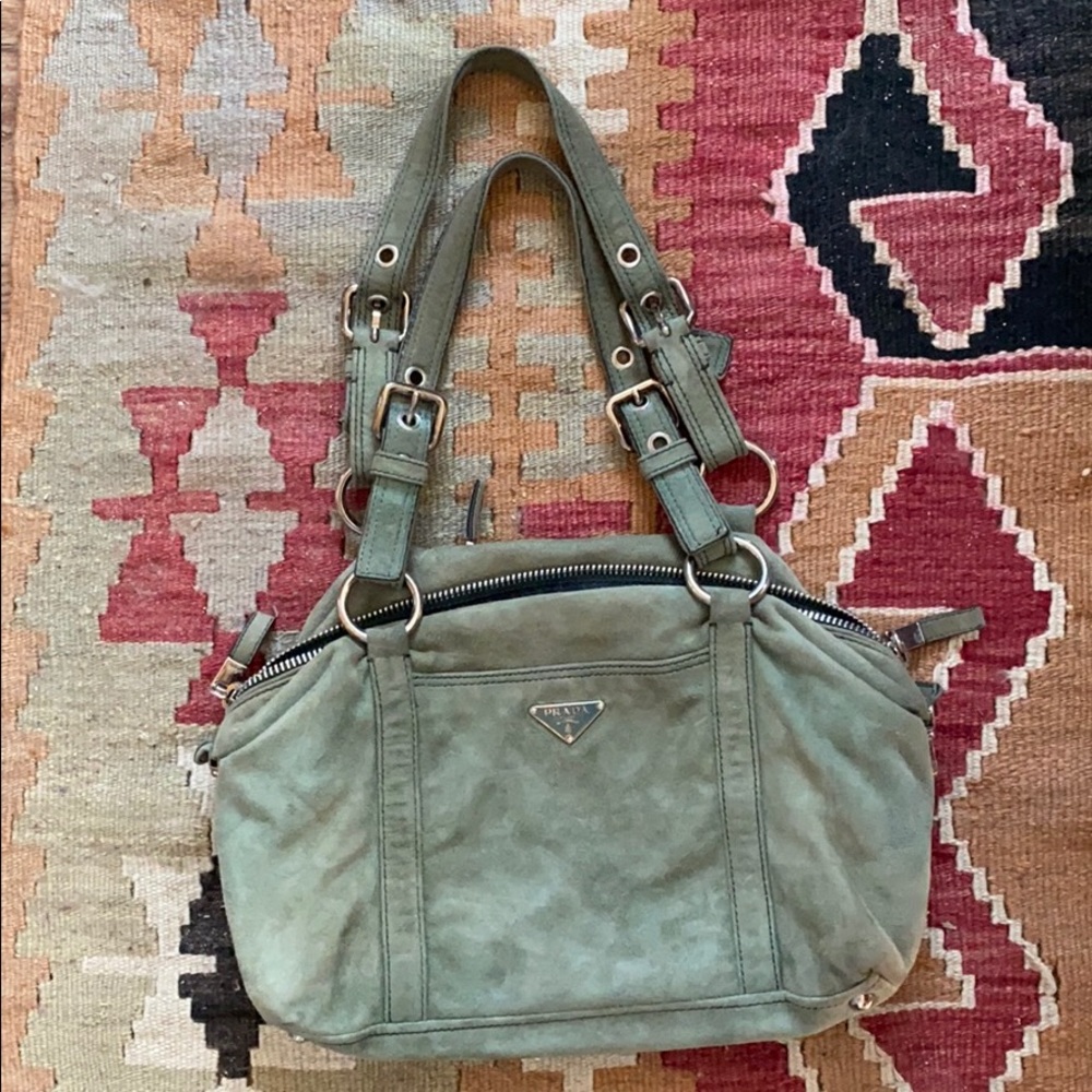 Vintage Prada Green Suede Purse